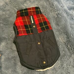 Plaid and Navy Sherpa Lined Dog Vest